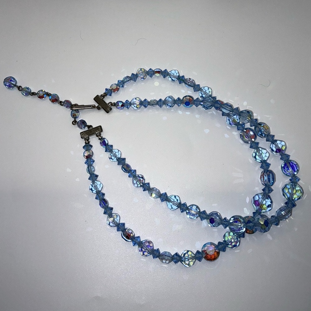 Vintage blue aurora borealis crystal double-strand necklace - Picture 5 of 6